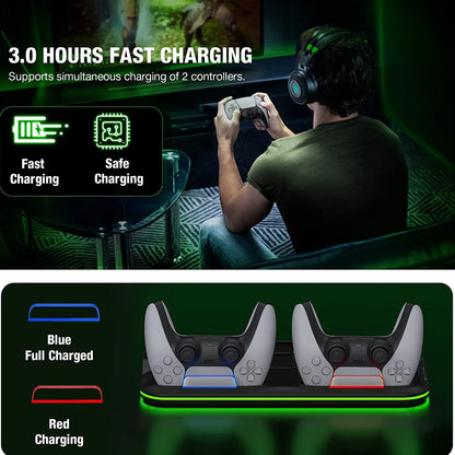 PS5 Stand and Turbo Cooling Station with Controller Charger - RGB Light & Headset Holder for Playstation 5 Digital/Disc