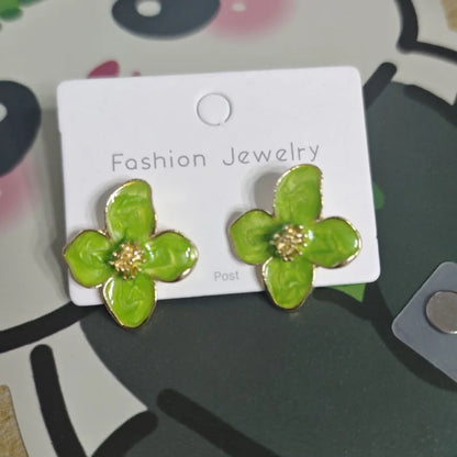Hibiscus Flower Dropped Glaze Stud Earrings — French Vintage 2024 Fashion Jewelry for Women & Girls, Romantic Wedding Gift