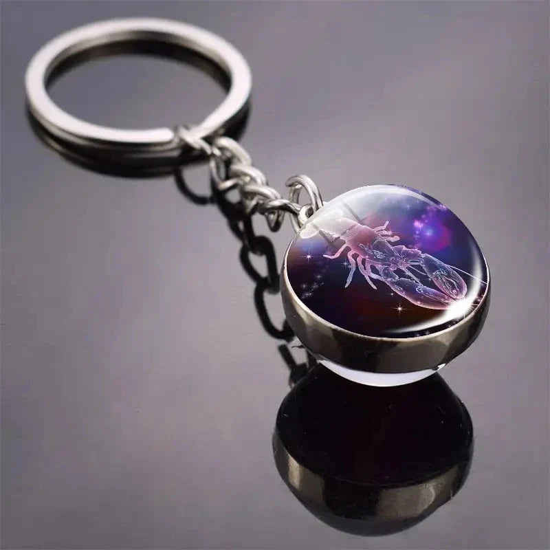 S12 Constellation Keychain – Luminous Double-Sided Zodiac Glass Ball Pendant for Men & Women