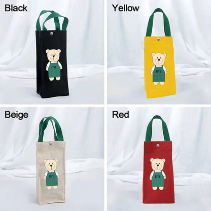 Cute Bear Portable Water Bottle Bag – Insulated Cup Cover Holder, Canvas Hand Carry Storage Bag for Camping & Travel Bottles
