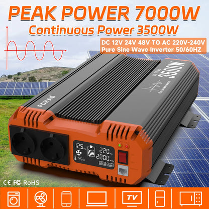 High Power Pure Sine Wave Inverter — 7000W DC to AC 220V/230V Converter for Home, RV & Off-Grid