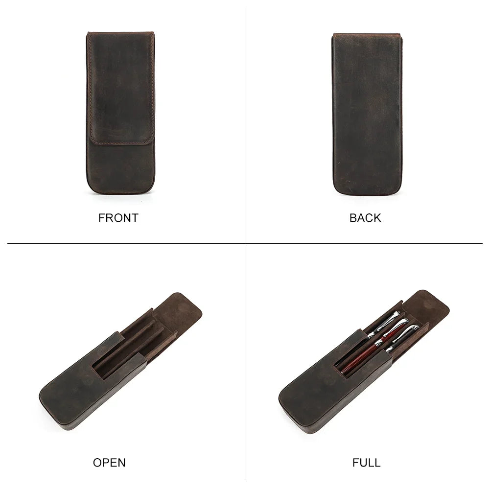 Luxury Genuine Leather 3-Slot Pen Case: Removable Pen Tray Holder - Office & School Supplies Pouch, Creative Gift