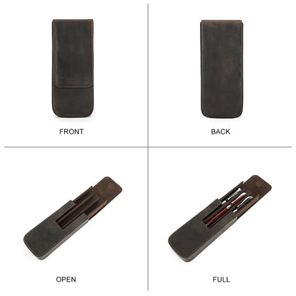 Luxury Genuine Leather 3-Slot Pen Case: Removable Pen Tray Holder - Office & School Supplies Pouch, Creative Gift
