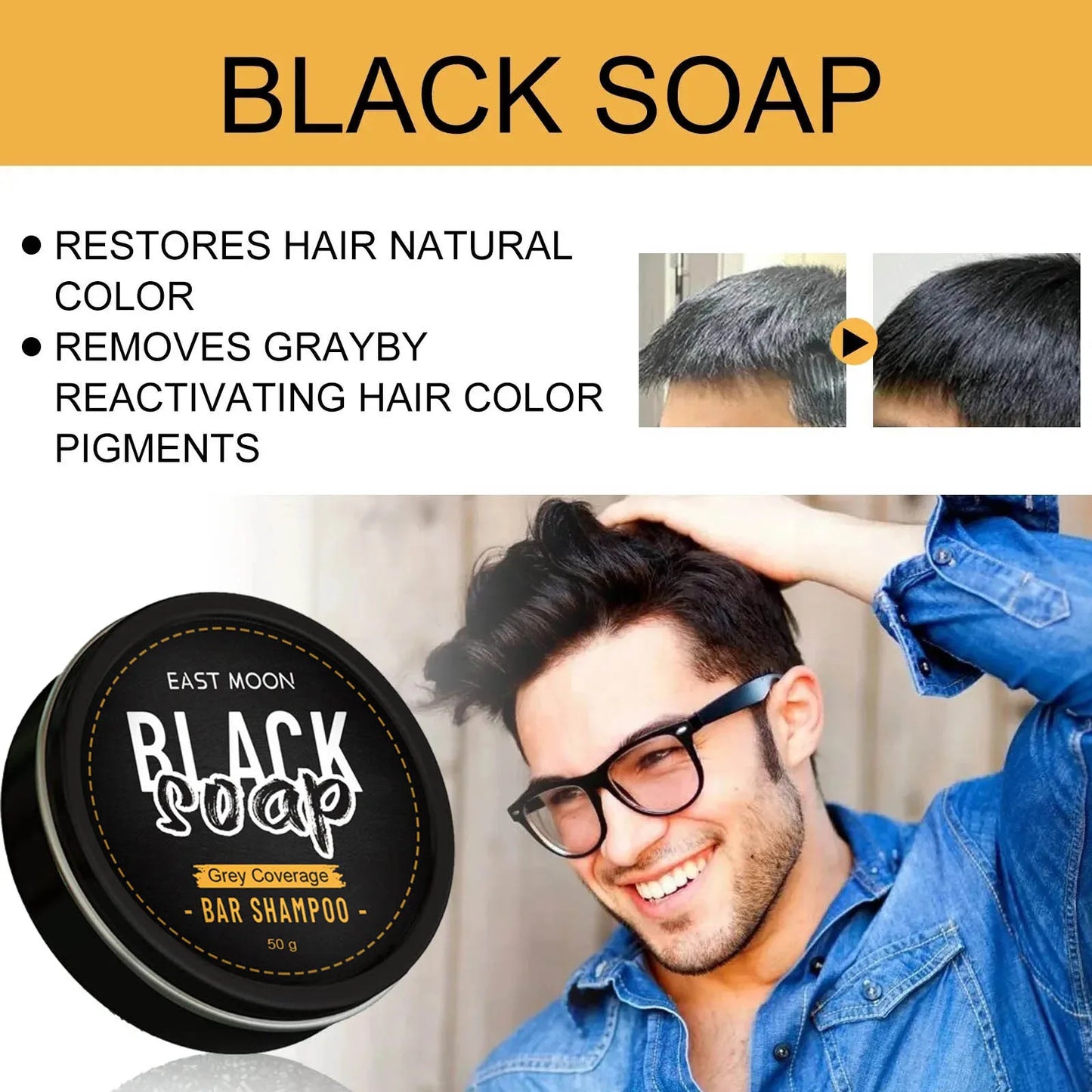 Polygonum Multiflorum Black Hair Soap — Darkening Shampoo Bar for Gray Hair Repair, Face & Body, Men & Women