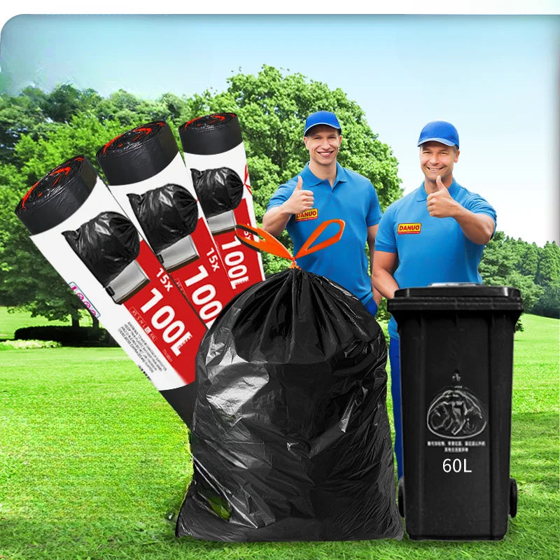 Extra Large Drawstring Garbage Bags – Thickened Black Waste Bags for Kitchen, Hotel & Commercial Sanitation