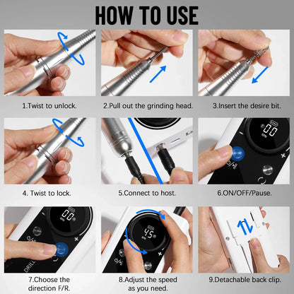 Effortless Nail Care: 45000RPM Rechargeable Electric Nail Drill Machine - Portable Nail File Sander for Gel Nails Polishing, Ideal for Home Manicures or Salon Use