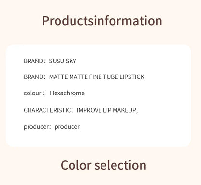 TX010 Thin Tube Matte Lipstick – Waterproof, Sweatproof, Long-Lasting Lip & Cheek Makeup