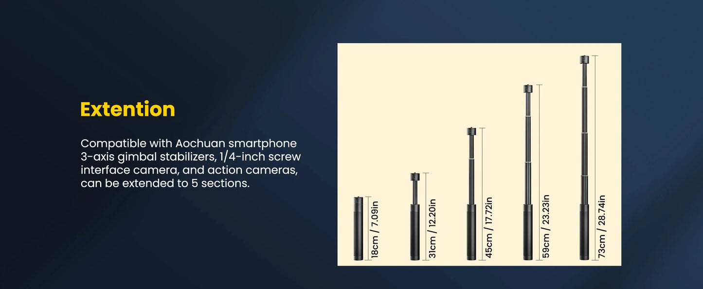 AOCHUAN Smart XE Combo1 3-Axis Handheld Gimbal Stabilizer – iPhone & Android Smartphone with Extension Rod