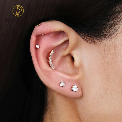 Right Grand ASTM F136 Titanium 16G Heart CZ Threaded Labret Stud – 3mm/4mm/5mm CZ Cartilage, Tragus, Helix & Nose Piercing Jewelry