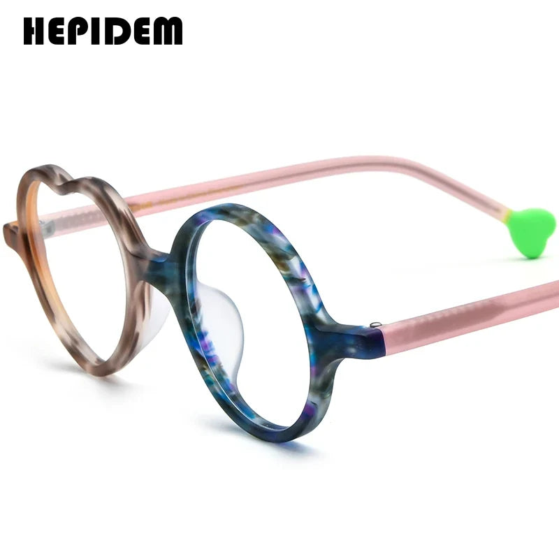 FONEX HEPIDEM Acetate Eyeglass Frames - Retro Round Vintage Eyewear for Men & Women