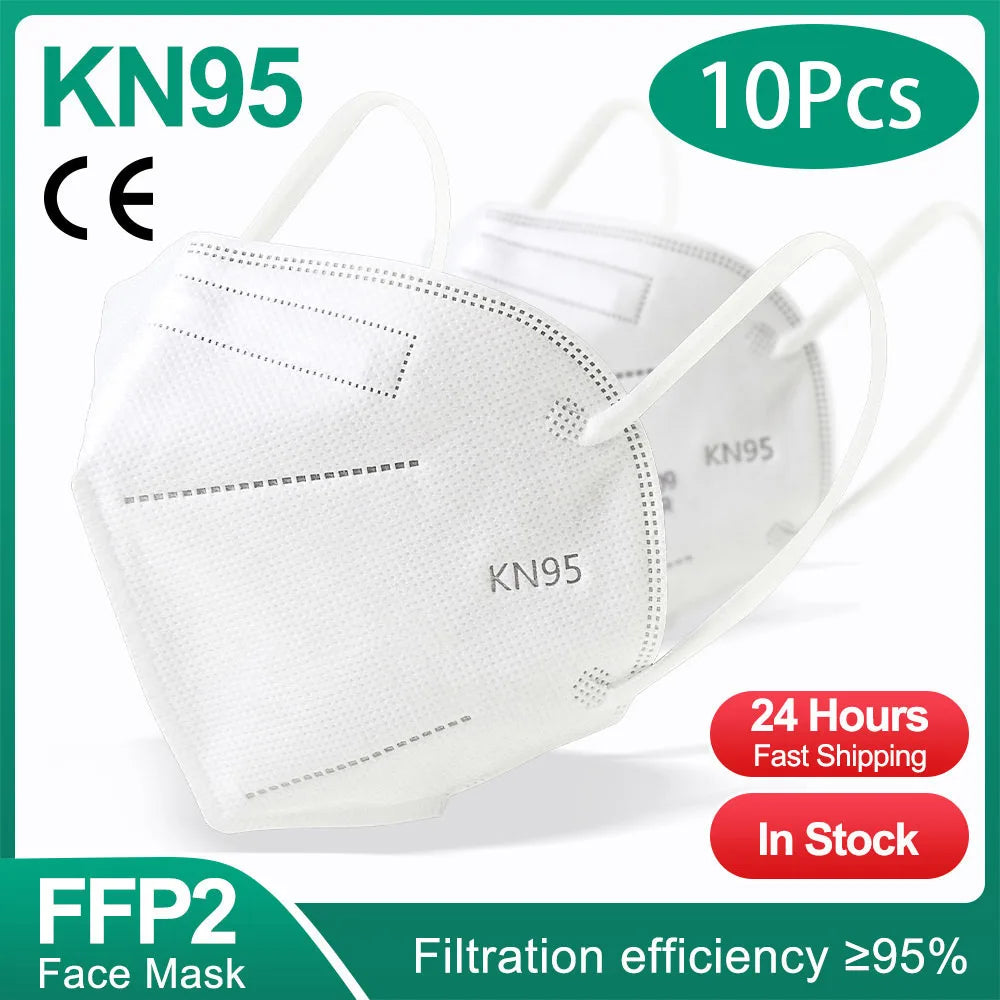 10-200pcs FFP2 KN95 Face Masks – 5-Layer Reusable Black Surgical Mask, Certified Protective Mascarillas