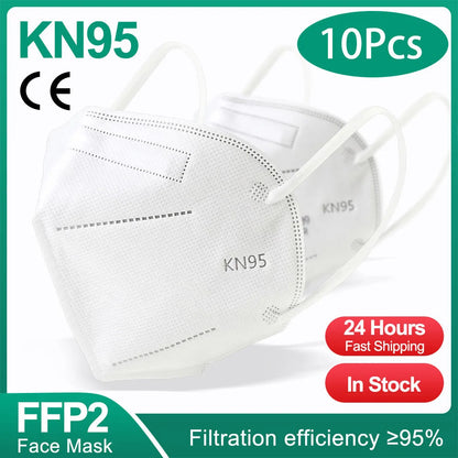 10-200pcs FFP2 KN95 Face Masks – 5-Layer Reusable Black Surgical Mask, Certified Protective Mascarillas