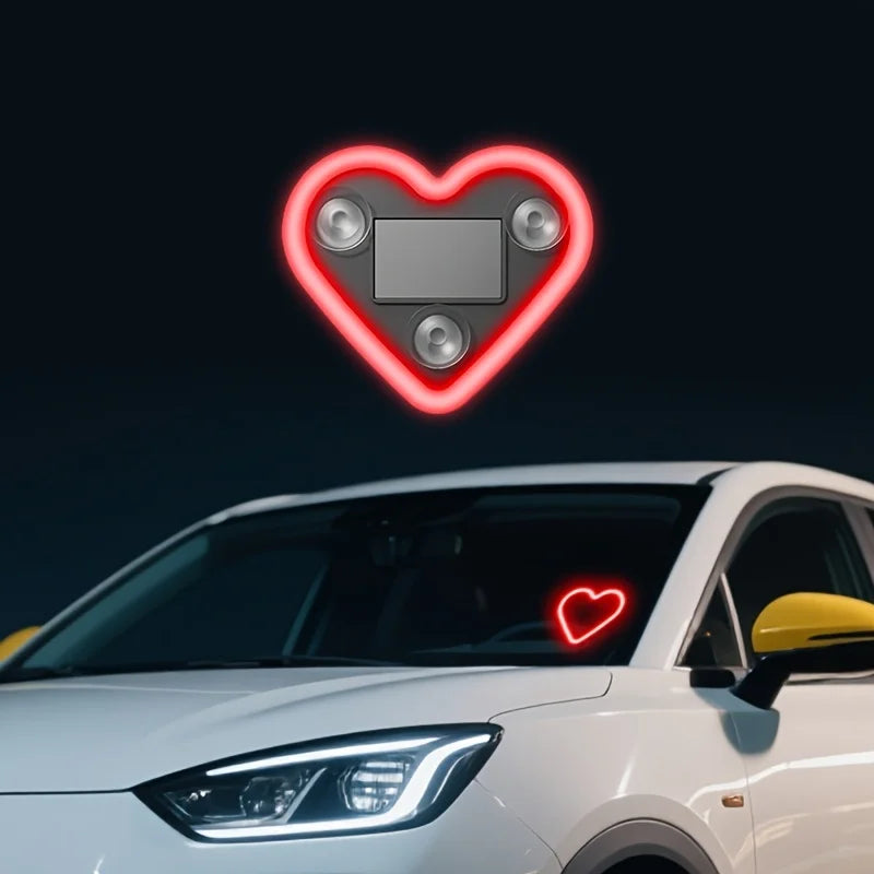 Solar-Powered LED Car Window Neon Lights — Heart-Shaped RGB-Free Color-Changing Interior Atmosphere Light