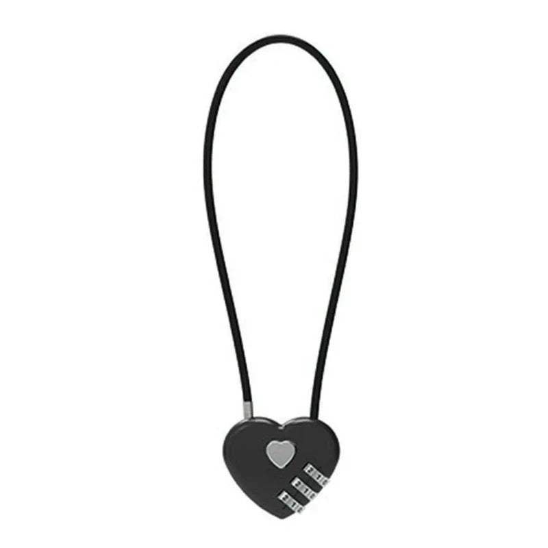 Love-Shaped Heart Code Padlock – Wedding Gift with Password Lock, Long Wire Rope for Trolley Case & Security
