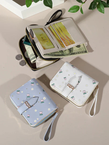 Flower Patterned Credit Card Holder – Small Zipper Card Case Wallet for Women & Men, Handheld and Compact