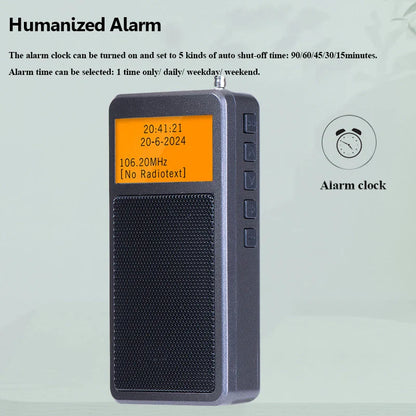 Mini Portable Bluetooth Radio – DSP FM Stereo, Wireless Bluetooth Speaker with Alarm Clock, Backlight Screen, Rechargeable