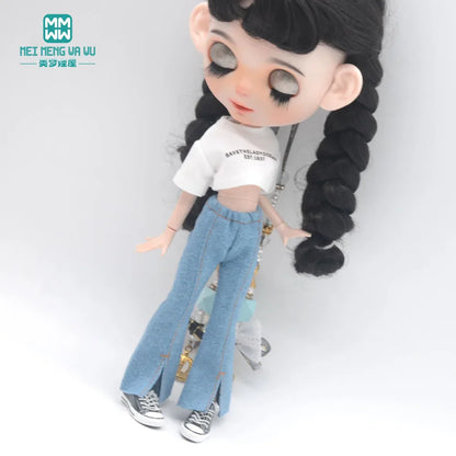 Blythe Doll Clothes – Fashion Tops, Black & White Shirts with Jeans & Plaid Pants for Azone OB22/OB24 Dolls