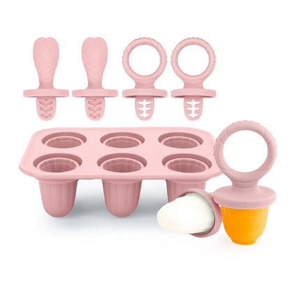 4/6 Cavity Baby Teething Ice Cream Mold – Silicone Freezing Milk Popsicle Stick Maker for DIY Homemade Summer Treats & Kitchen Use