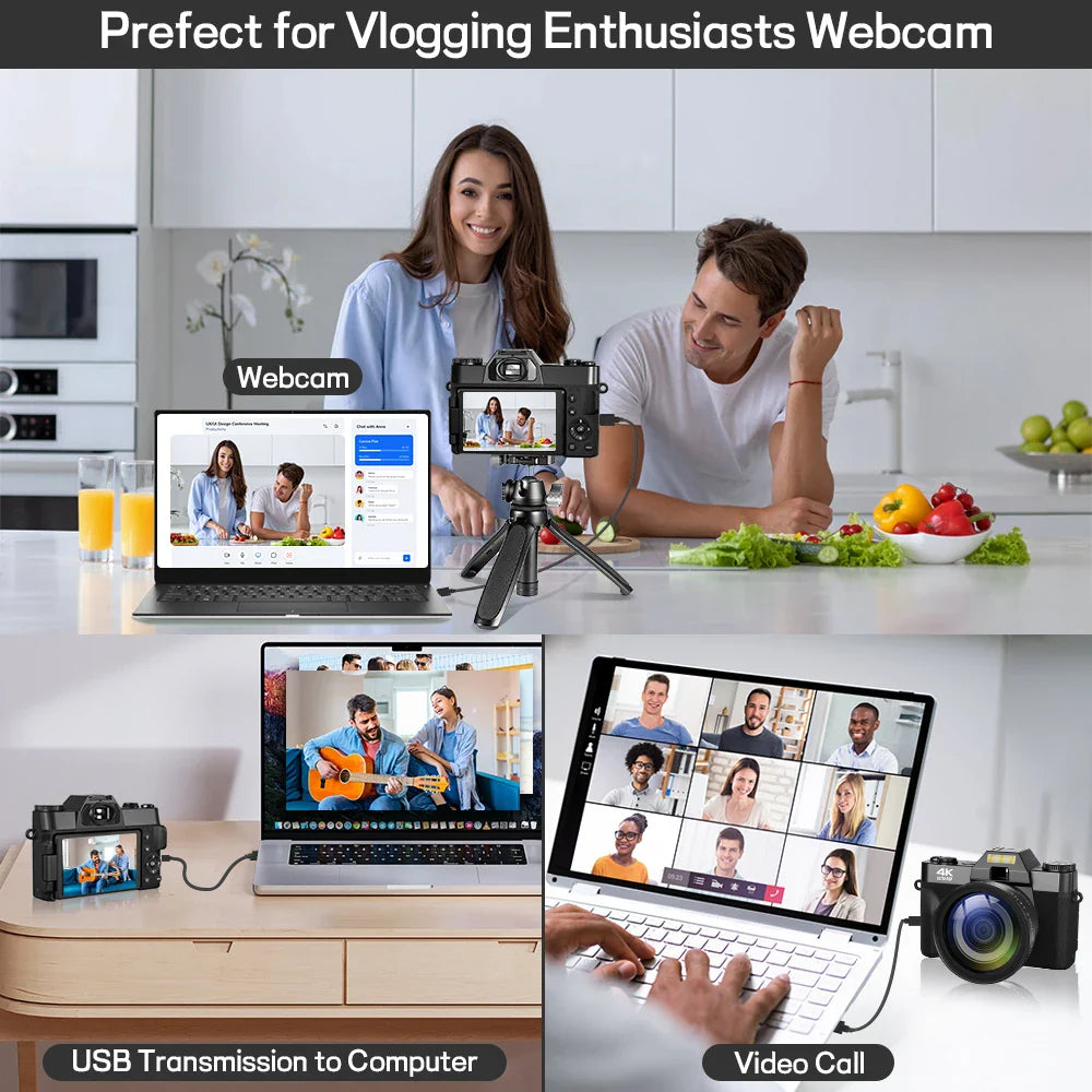 Compact 4K Digital Camera – 64MP WiFi Webcam, Retro Vlog Recorder with 3-Inch Flip Screen & Wide Angle Lens for YouTube