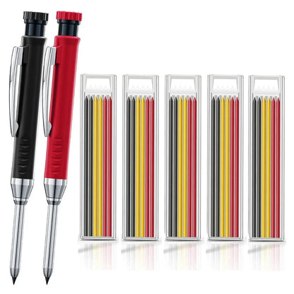 Carpenter Mechanical Pencil Set - 2.8mm Solid Woodworking Pencil With Sharpener & 3 Color Refills For Construction Tools