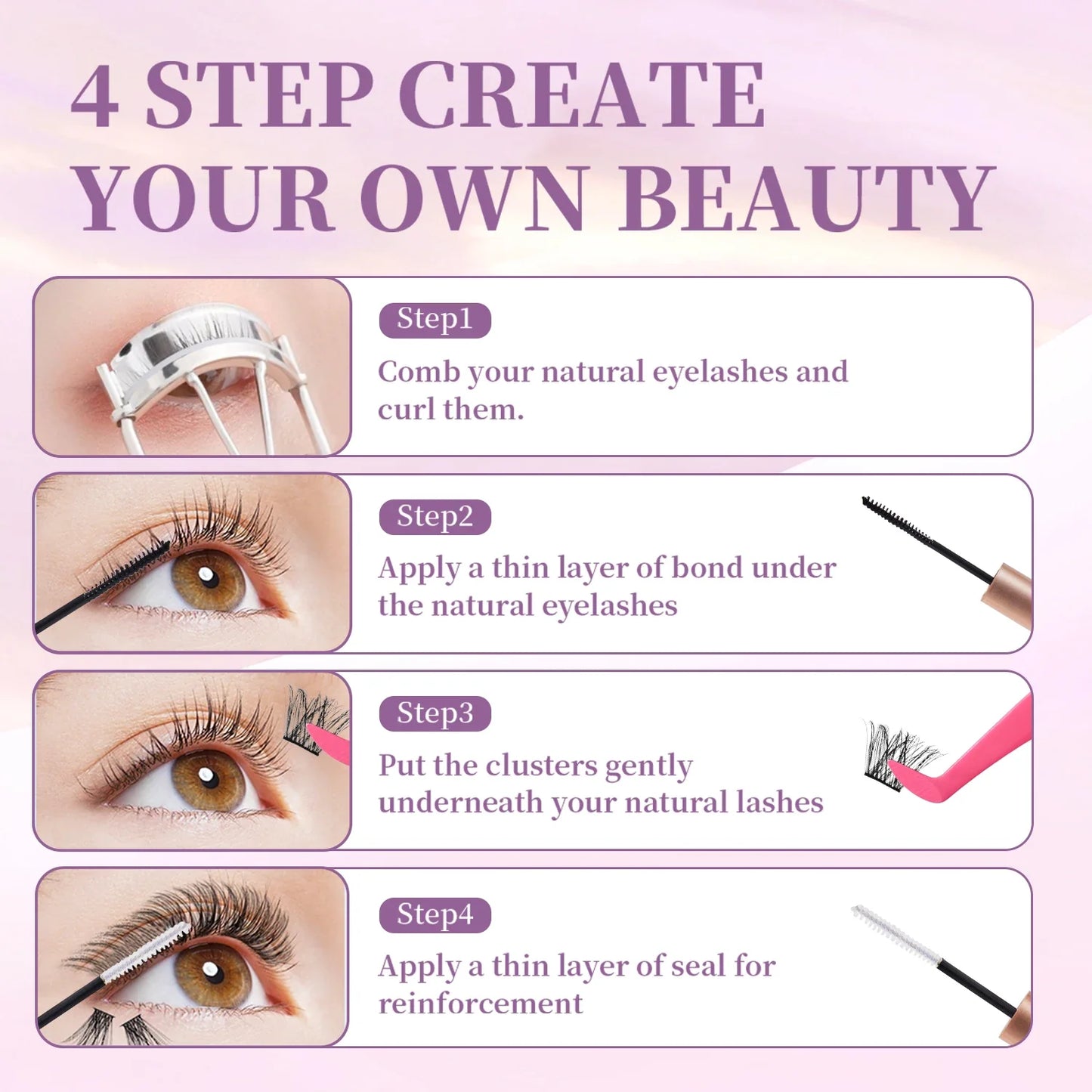 Eyelash Extension Kit – 640pcs DIY Lash Clusters (9-16mm), Mix Curl, with Tweezers, Glue & Remover