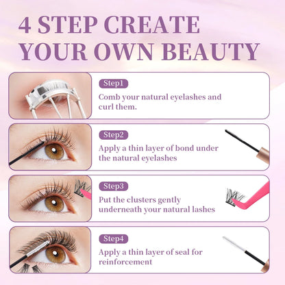 Eyelash Extension Kit – 640pcs DIY Lash Clusters (9-16mm), Mix Curl, with Tweezers, Glue & Remover