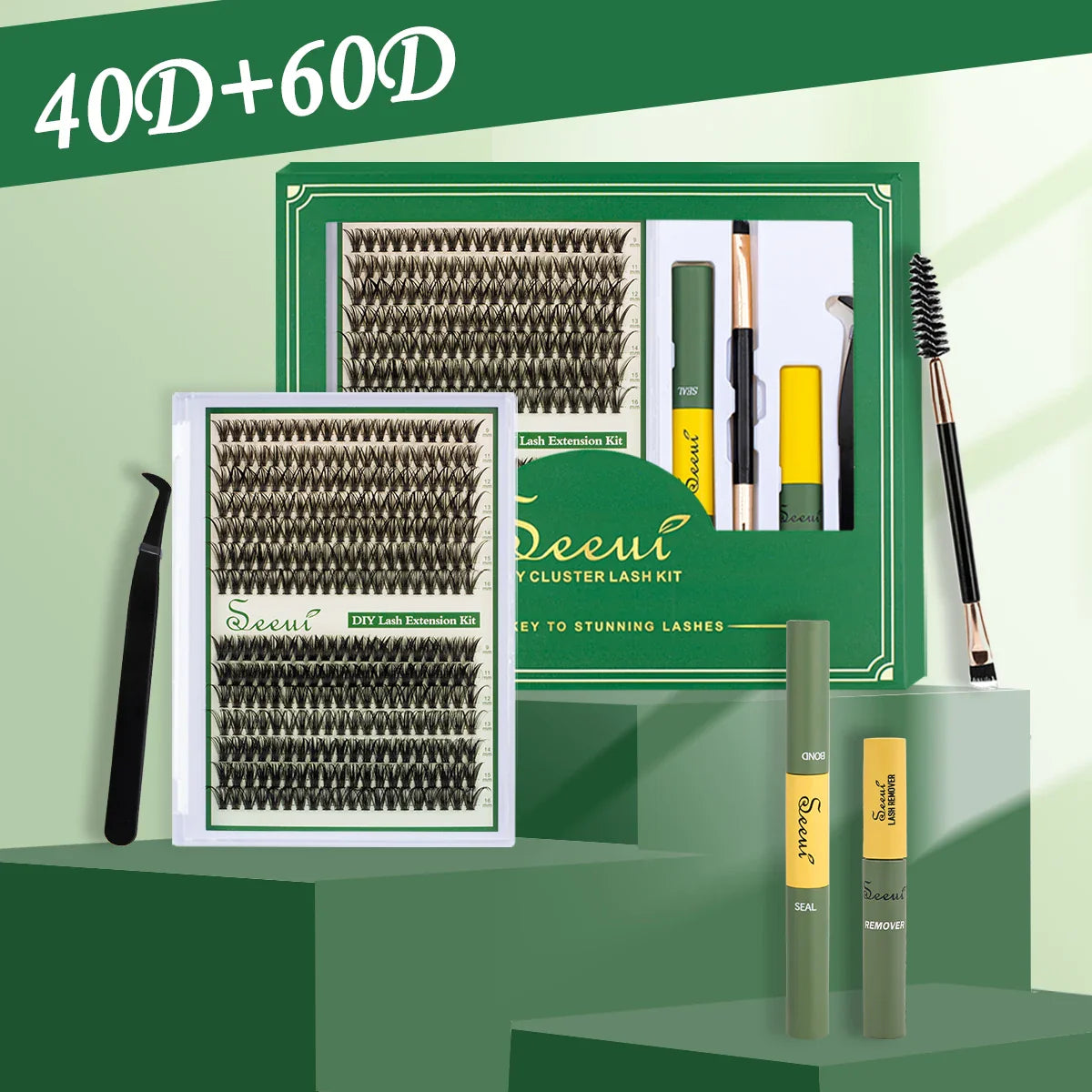 DIY Segmented False Eyelash Set – Large Capacity Cluster Lash Book with Glue, Remover, Tweezers, Brush & Festival Gift