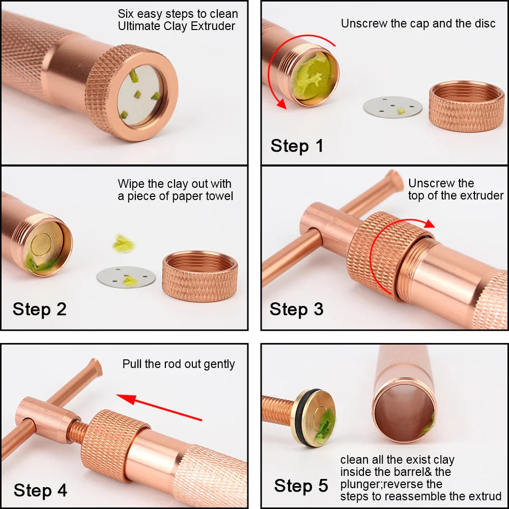Cake Sculpture Clay Tool Gun – Rose Gold Fondant Extruder with 20 Tips for Sugar Paste Craft