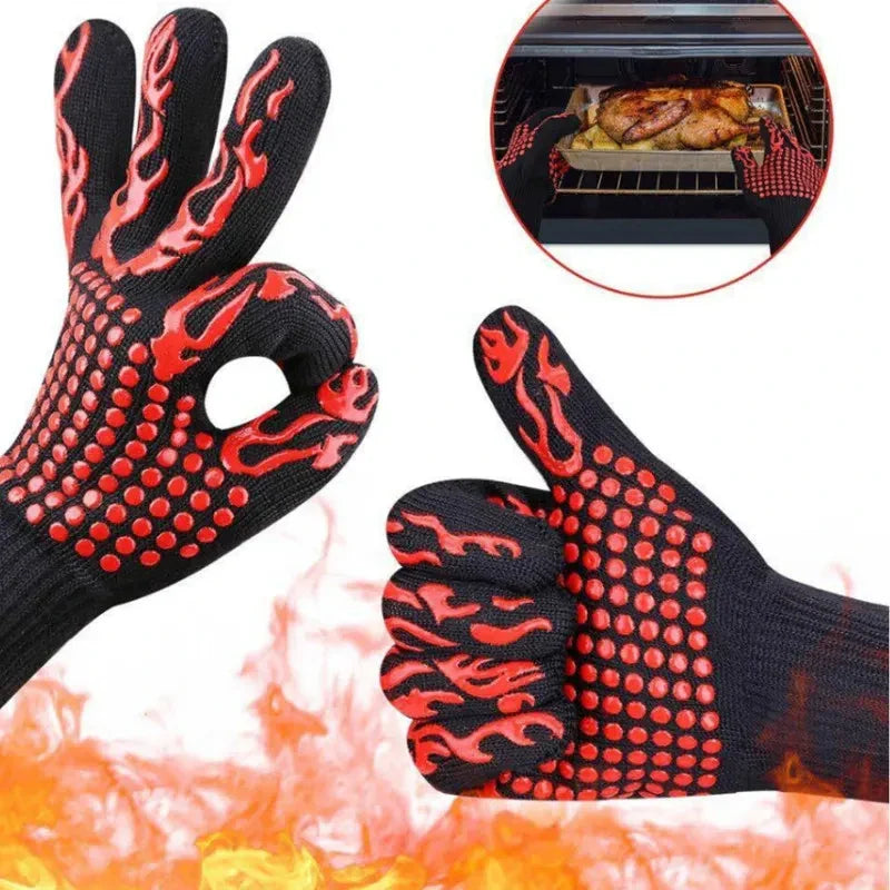 BBQ Gloves – High Temperature Resistance Oven Mitts for 500-800 Degrees – Fireproof Barbecue and Heat Insulation Microwave Gloves