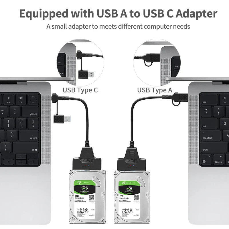 USB 3.1/2.0 SATA to USB Cable – USB 3.0 to SATA III Hard Disk Adapter, Compatible with 2.5-inch HDD and SSD, UASP Support