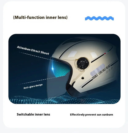 2024 New Motorcycle & Electric Car Helmet – Men’s & Women’s Safety Helmet with Anti-Fog Double Lens, Four Seasons Universal