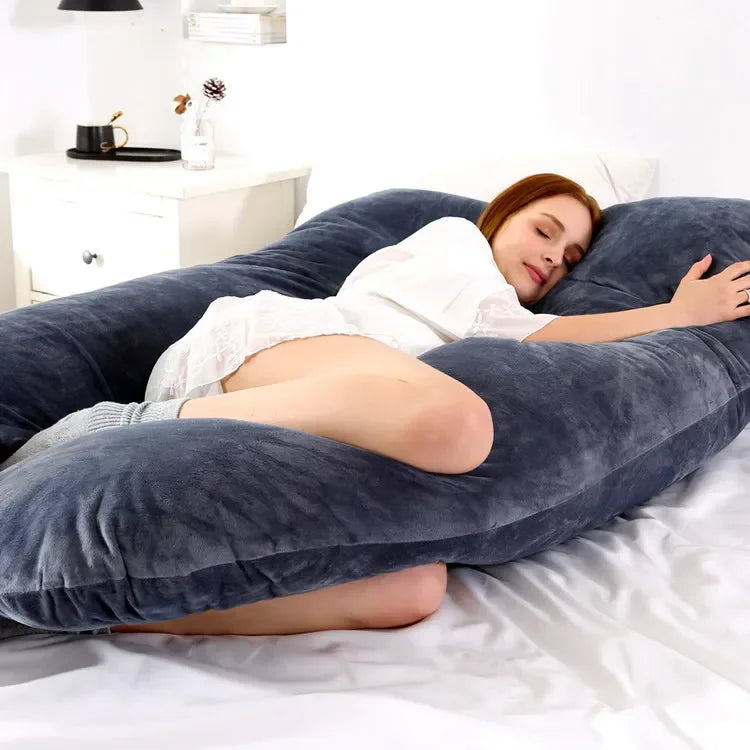Soft Fleece U-Shaped Pregnancy Pillow – Multi-Function Side & Lumbar Support Cushion for Women