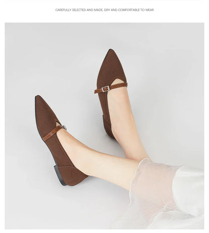 2024 Women's Flat Shoes – Pointed Toe Soft Knitted Sole, Breathable & Comfortable Spring and Autumn New Model