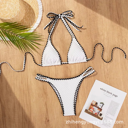 White 2-Piece Strapless Swimwear – Sexy Bandeau Backless Lace-Up Patchwork Bikini Set for Women, 2025 New