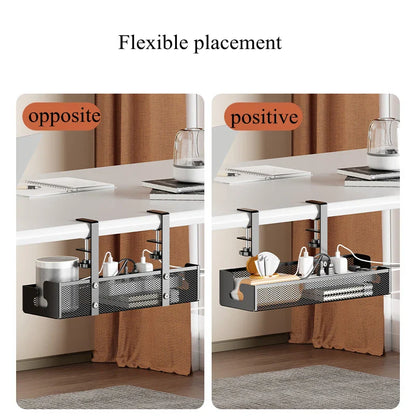 No-Drill Extendable Under Desk Cable Management Tray | Retractable Power Strip & Cord Holder with Clamp