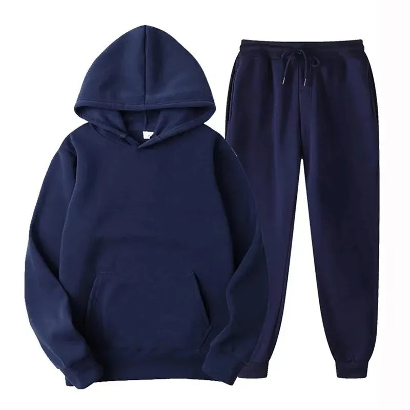 Men's Autumn/Winter Solid Hoodie & Pants Set — Casual Sports Two-Piece (S–4XL)