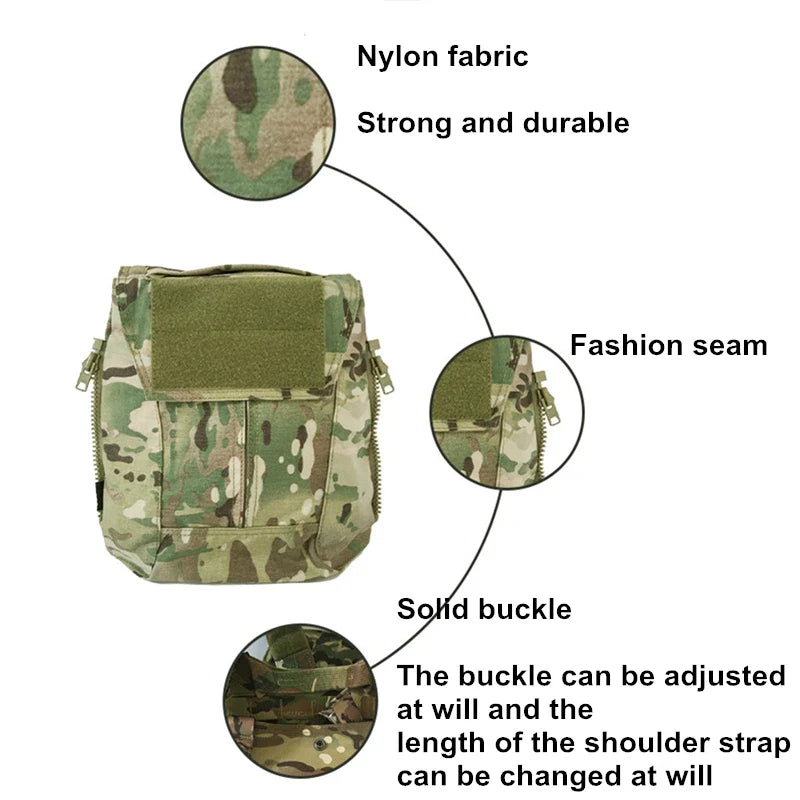 Panel Zip-On Pouch Backpack – 500D Nylon Plate Carrier Bag Compatible with CPC, AVS, JPC 2.0 Vests