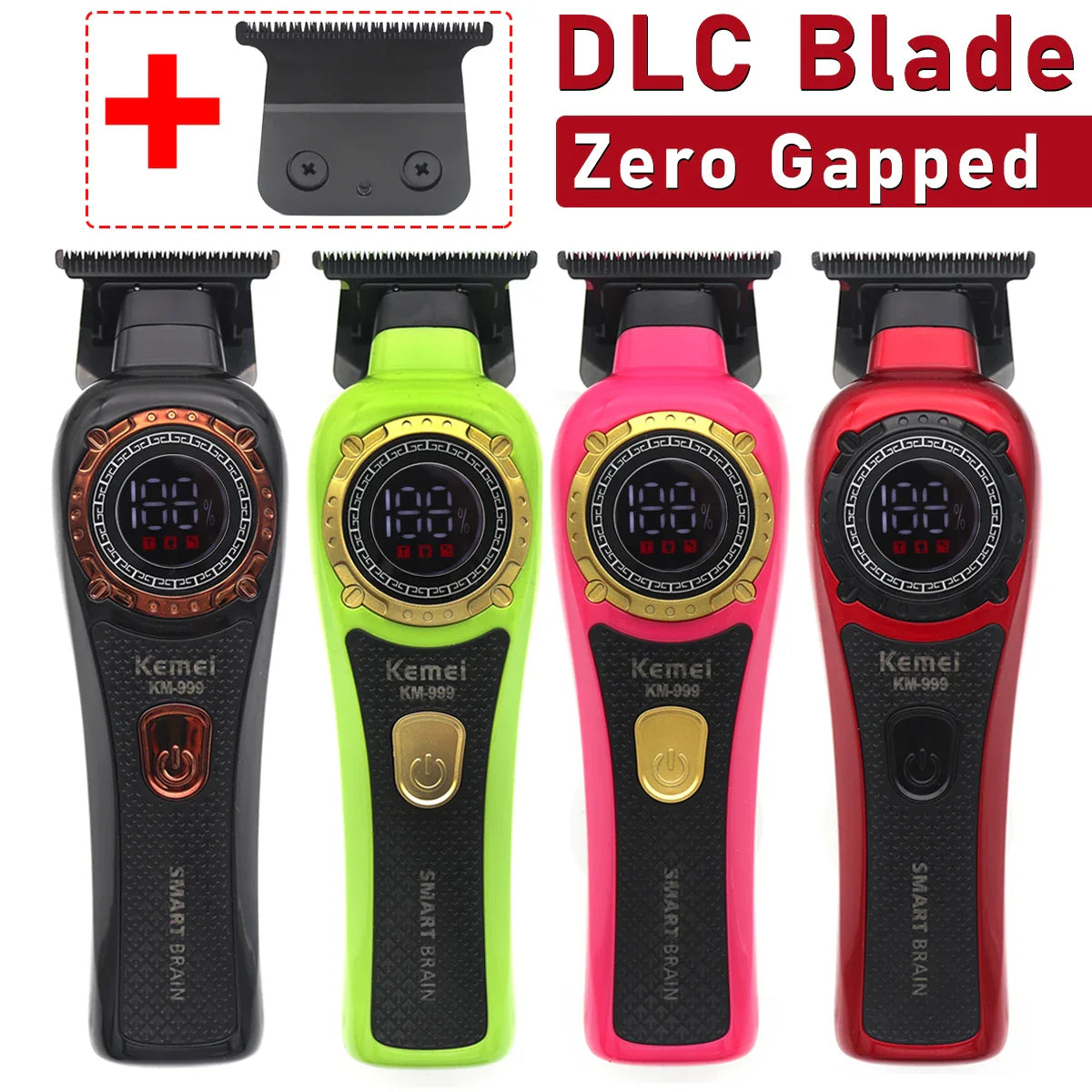 Kemei KM-999 Hair Trimmer for Men – DLC T-Blade, Zero Gapped, LED Display, Cordless USB Professional Hair Clipper