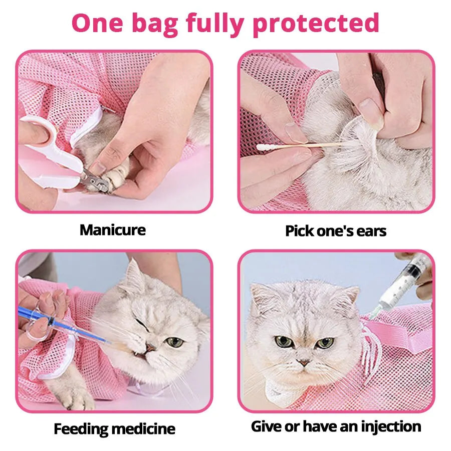 Adjustable Cat Grooming Bag: Breathable Mesh Shower Bag for Multi-functional Cat Restraint - Anti-Bite & Anti-Scratch