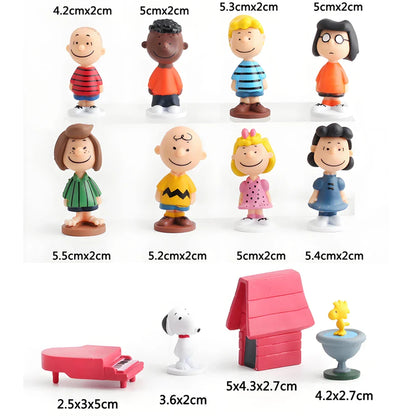 12PCS Peanuts Snoopy Mini Figures – Charlie, Sally & Woodstock Kawaii Anime Toy Cake Decorations Gift Set