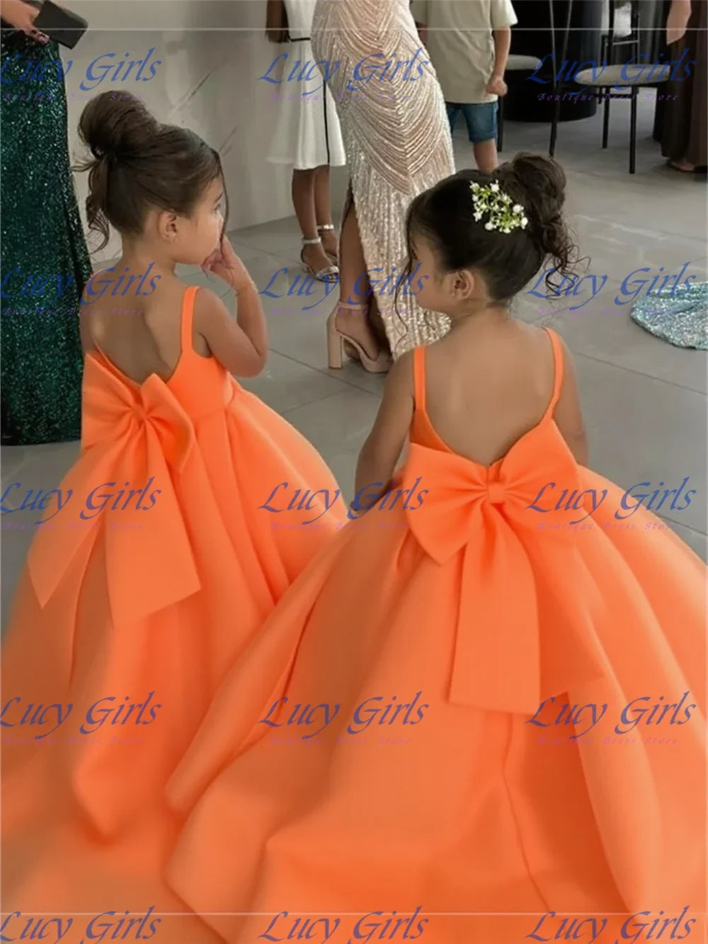 Lovely Satin Flower Girl Dress - Fluffy Bow Wedding & Birthday Party Gown for Kids