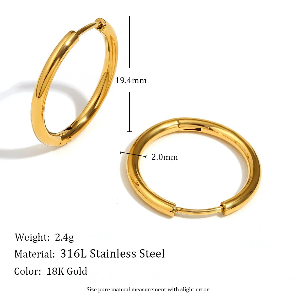 E.B.belle Minimalist Stainless Steel Hoop Earrings — 14K Gold-Plated Small, Medium & Large Loops for Women