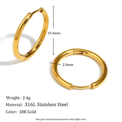 E.B.belle Minimalist Stainless Steel Hoop Earrings — 14K Gold-Plated Small, Medium & Large Loops for Women