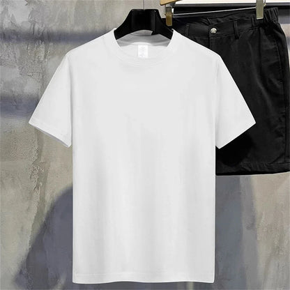Men's & Women's Cotton T-Shirt — Summer Solid Color Round Neck Short-Sleeve Top, Casual Couple White Tee