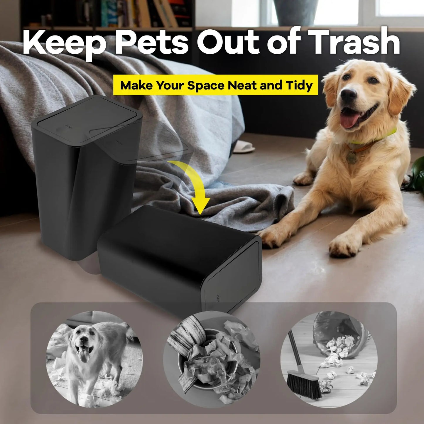 10L Bathroom Trash Can with Press Top Lid – Small Plastic Garbage Bin for Toilet, Bedroom & Living Room