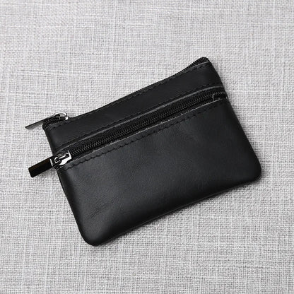 Leather Mini Coin Purse – Unisex Retro Handmade Cowhide Small Wallet with Zipper & Key Case