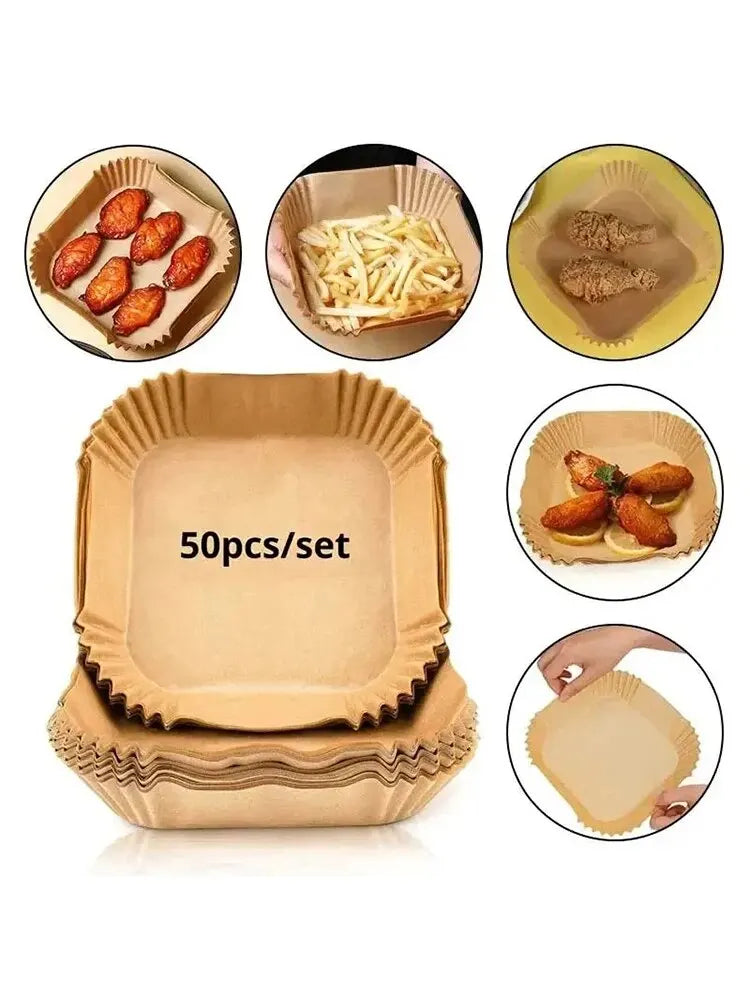 50Pcs Disposable Non-Stick Air Fryer Paper Liners – Round Baking Sheets Kitchen Airfryer Accessories for Easy Cooking & Cleanup