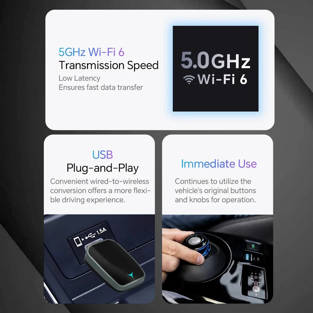 2025 2-in-1 Wireless CarPlay AI Box – Convert Wired CarPlay to Wireless with Android Auto, Plug and Play