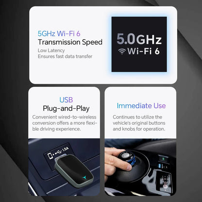 2025 2-in-1 Wireless CarPlay AI Box – Convert Wired CarPlay to Wireless with Android Auto, Plug and Play
