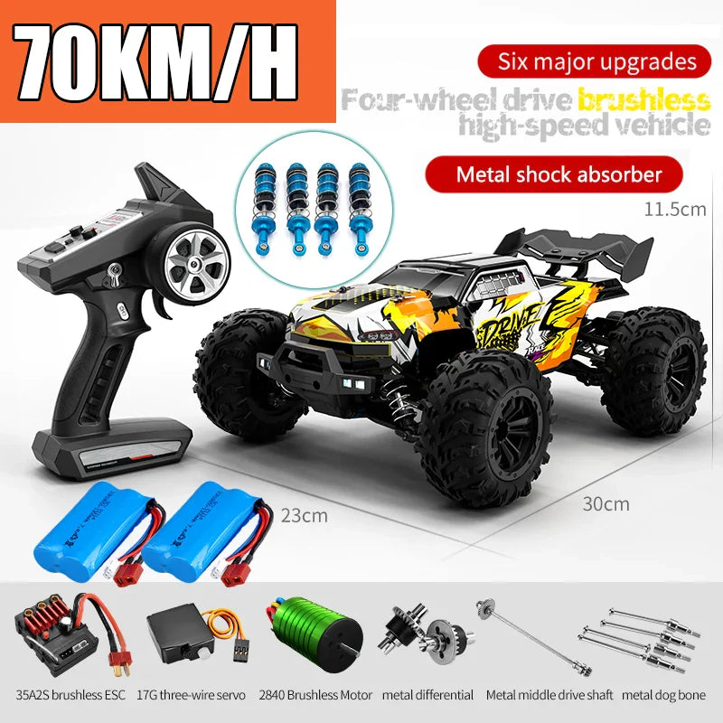 RC Off-Road 4x4 Brushless Car – 70KM/H High-Speed 1/16 4WD Monster Truck with LED Lights for Kids